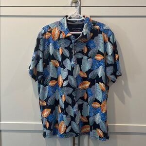 Tommy Bahama Men's Islandzone Leaf Print Shirt - Blue and Orange
